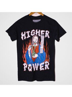 Teen Hearts Higher Power Graphic Tee Novelty 420 Humor Black Size S